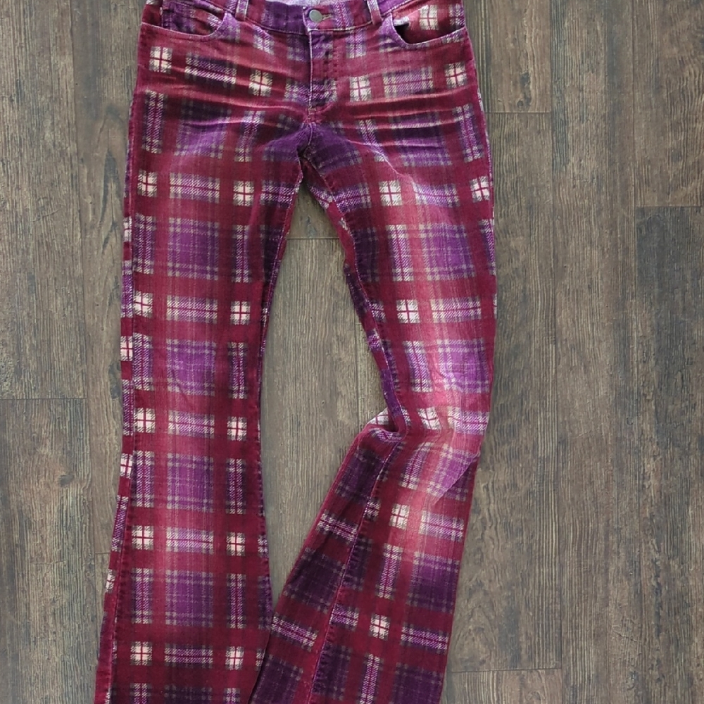 Vintage And In Excellent Condition Plaid Flare Pants in Purple and Red Corduroy